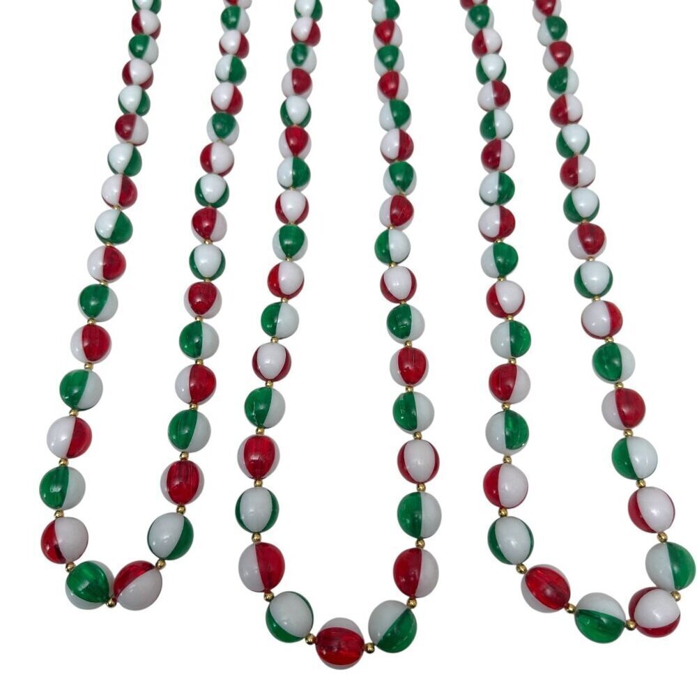 Christmas Garland Beaded Loops Red Green White Beads Set of 3